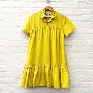 AVN || Sunflower Yellow High Neck Ruffle‎ Mini Dress Drop Waist IT 42